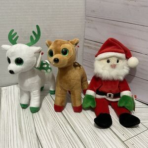 TY 3~Holiday Beanie Baby Christmas Peppermint , Tinsel and Santa